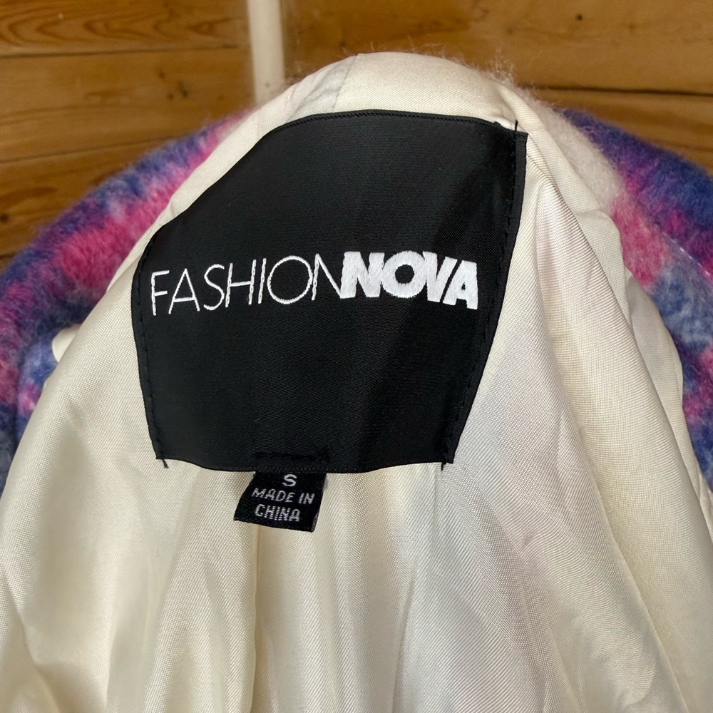 Fashion Nova Pink and Purple Plaid Teddy Jacket - Picture 5 of 5